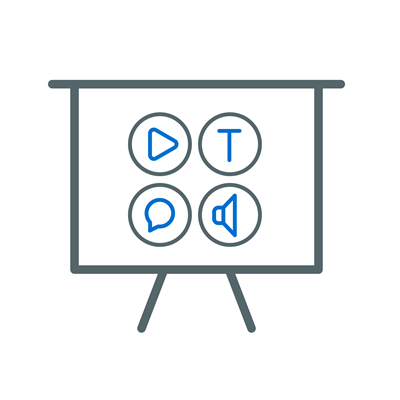 Icon: Präsentationstafel mit Mediensymbolen